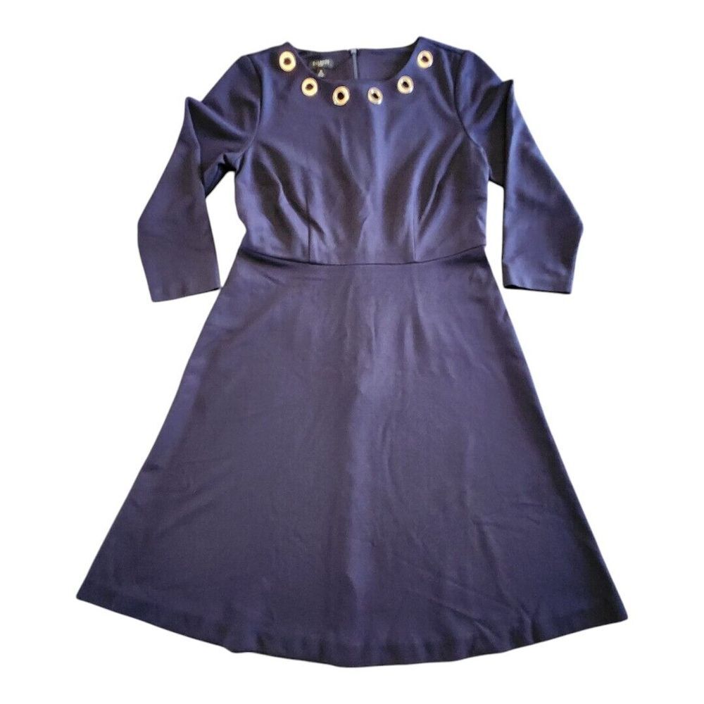 Talbots Dress Womens Size 2 Petites Blue 3/4 Sleeve Back Zip Stretch Knee Length